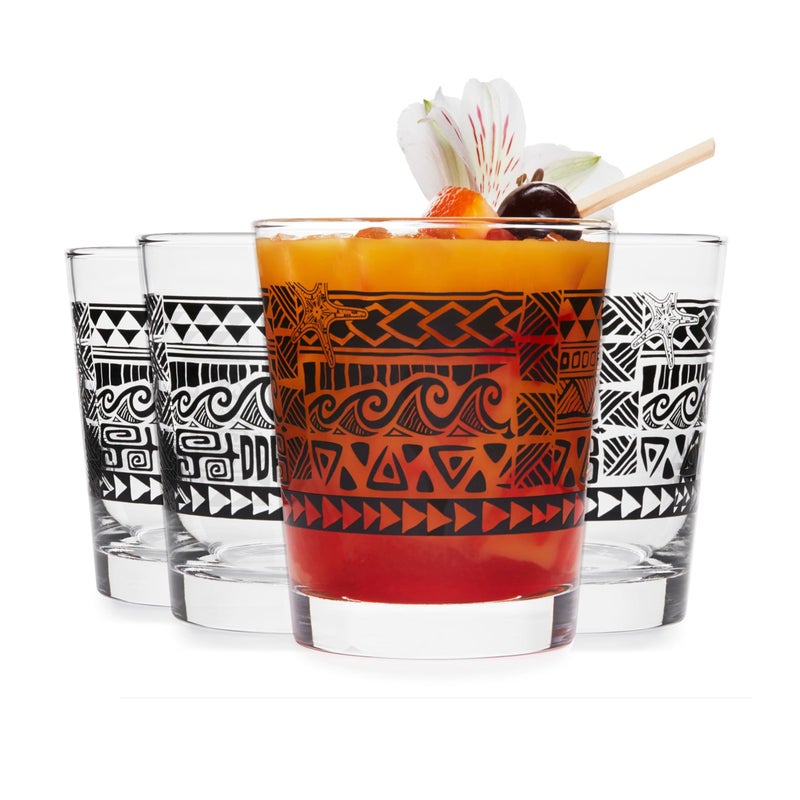 Libbey Tiki Rocks Glasses Set, Vintage-style Glassware Drinking Glasses Set of 4, Exotic, Dishwasher Safe Glasses for Backyard Luau or Pool Party - Image 1